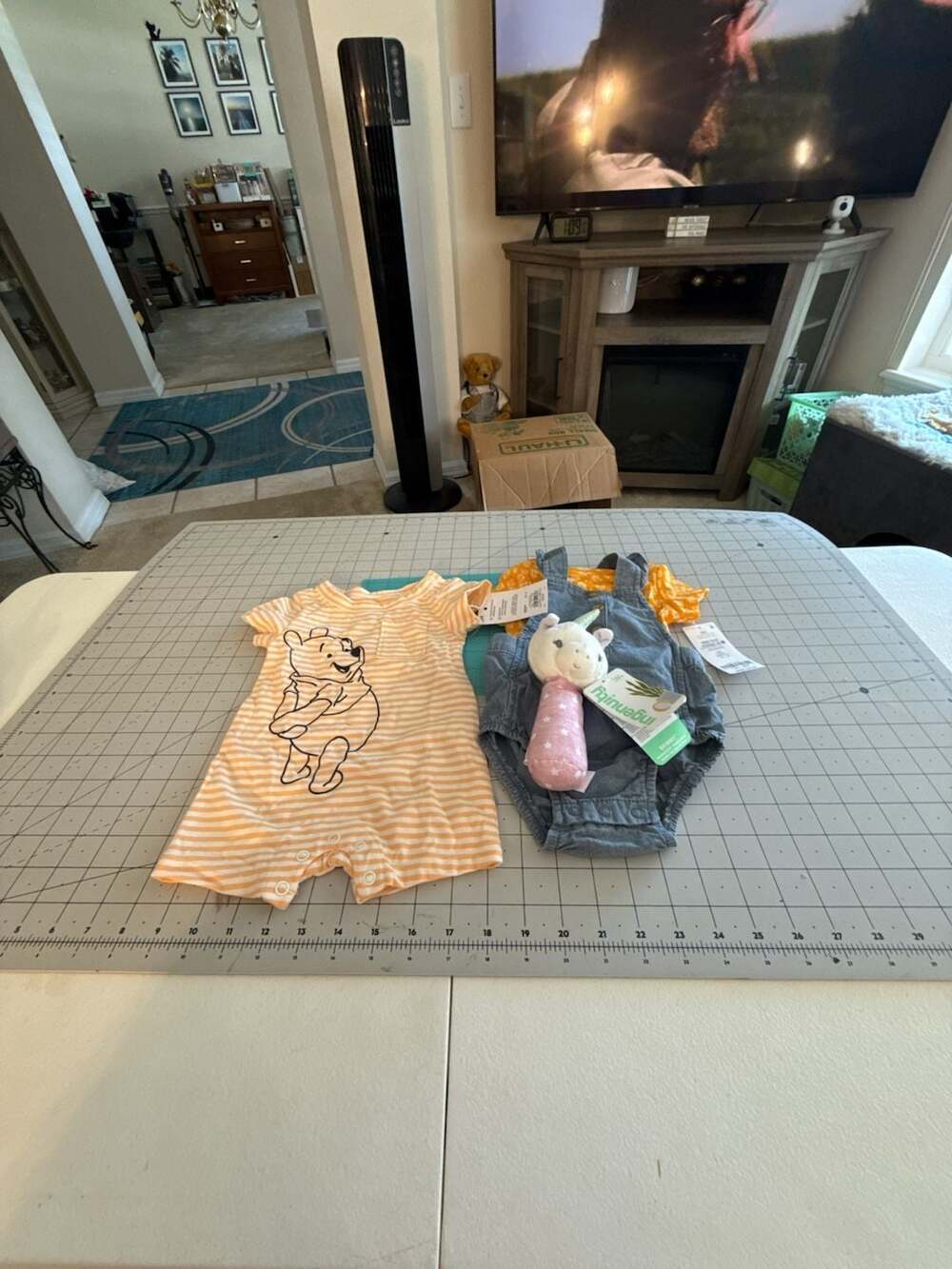 Disney Winnie the Pooh Romper and Denim Overalls with Rattle Toy Set